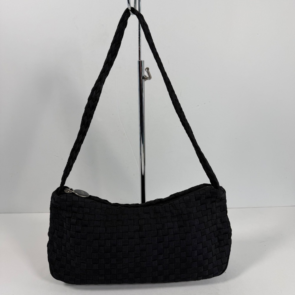 The Sak Black Woven Ribbon Y2K Shoulder Bag Braided Strap Baguette Purse